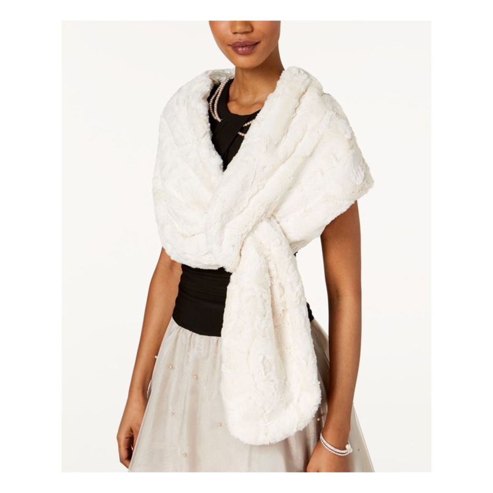 SLNY Womens Ivory Faux-fur Shawl Formal Top ONE SIZE